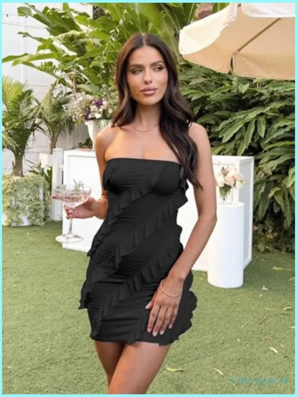 Sexy Strapless Tube Top Bodycon Sleeveless Ruffle Mini Party Dress